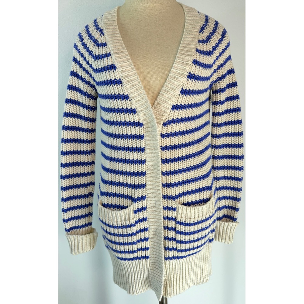 J. Crew Ripplestitch Cardigan Sweater Striped Chunky Knit Preppy Nautical Cozy - Picture 5 of 12